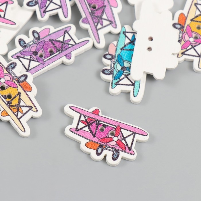 Пуговицы дерево для творчества 2 прокола "Самолет с пропеллером" набор 20 шт 3,2х1,9 см