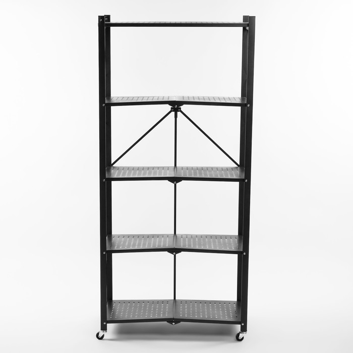 Стеллаж складной на колесах, 5 полок, 72×36×162,5см, цвет чёрный матовый Стеллаж складной на колесах, 5 полок, 72×36×162,5см, цвет чёрный матовый