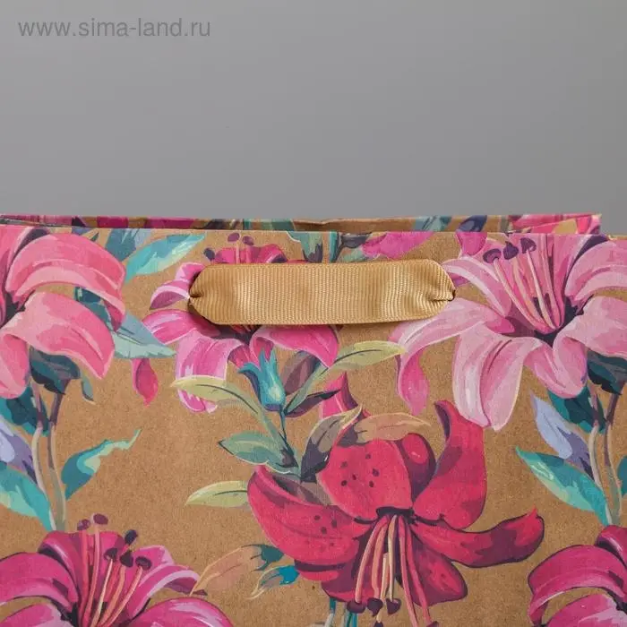 Пакет подарочный крафтовый, &laquo;Цветы&raquo;, MS 18 х 23 х 10 см