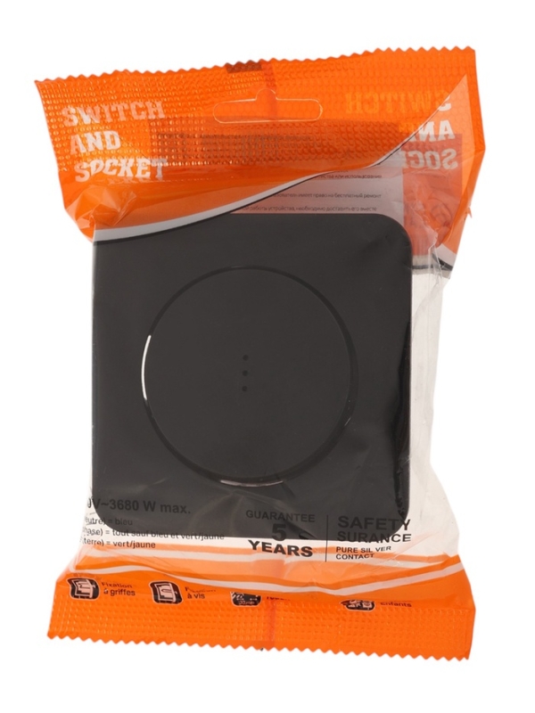 Выключатель, серия "Circular", 10 А, 1 кл., с подсветкой, скрытый, черный