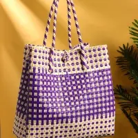 Сумка плетёная пластиковая 40х20х55 см, цв. фиолетово-белый