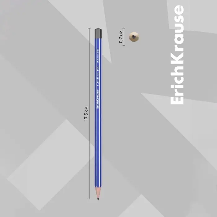 Карандаш чернографитный ErichKrause &laquo;Grafica 100&raquo;, 2B, грифель d=2.2 мм, дерево, шестигранный, в коробке, синий корпус
