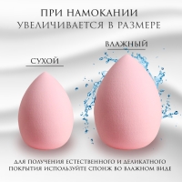Спонж для макияжа &laquo;Капля&raquo;, 6 &times; 4 см, увеличивается при намокании, цвет розовый
