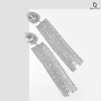 Серьги висячие со стразами &laquo;Водопад&raquo; капля крупная, цвет белый в серебре, 15,5 см