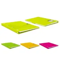 Тетрадь на кольцах А4, 80 листов в клетку ErichKrause "Neon", пластиковая обложка на кнопке, блок офсет, белизна 100%, МИКС