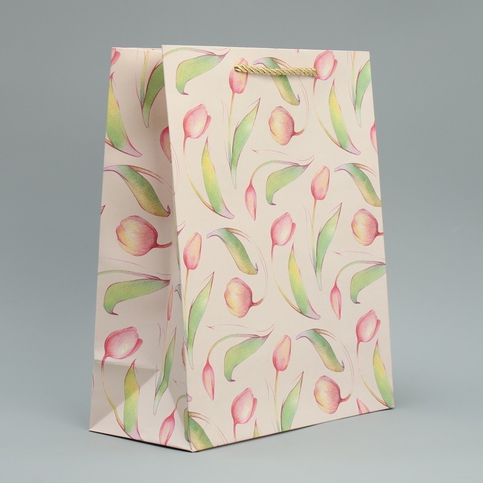Пакет подарочный, упаковка, &laquo;Тюльпаны&raquo; 32 х 26 х 12 см