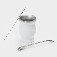 Калабас для чая Мате 240 мл и бомбилья с щеткой для чистки, набор для приготовления, белый 1078512 Калабас для чая Мате 240 мл и бомбилья с щеткой для чистки, набор для приготовления, белый 1078512