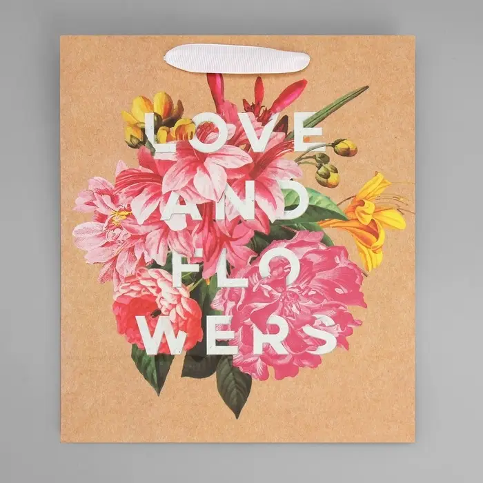 Пакет подарочный крафтовый, упаковка, &laquo;Love and flowers&raquo;, 23 х 27 х 11.5 см