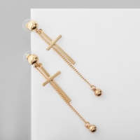 Серьги висячие &laquo;Кресты&raquo; с бусинами, цвет золото