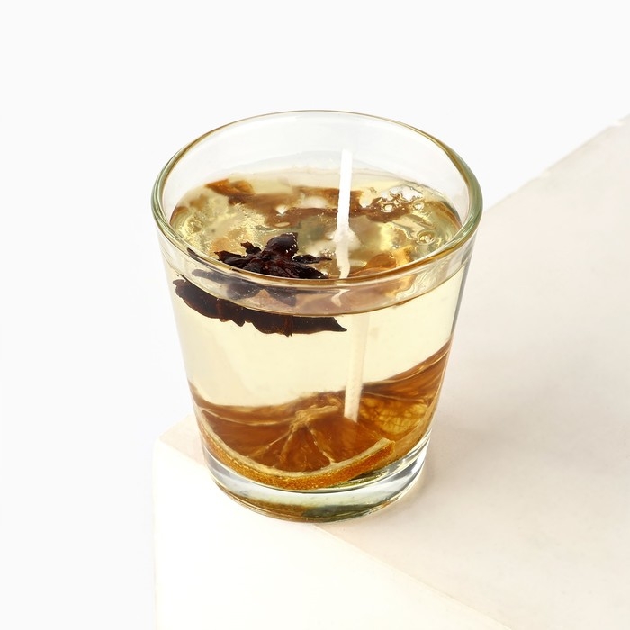 Новогодняя свеча гелевая в стакане с декором внутри &laquo;Новый год: Глинтвейн&raquo; 5 х 5 х 6 см