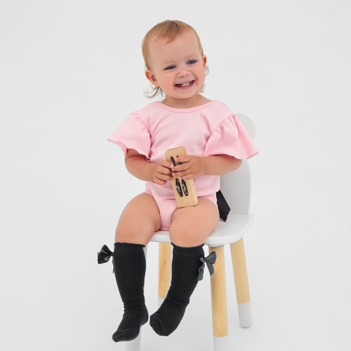 Боди Крошка Я "Чёрный бант", розовый, р.24, рост 68-74 см