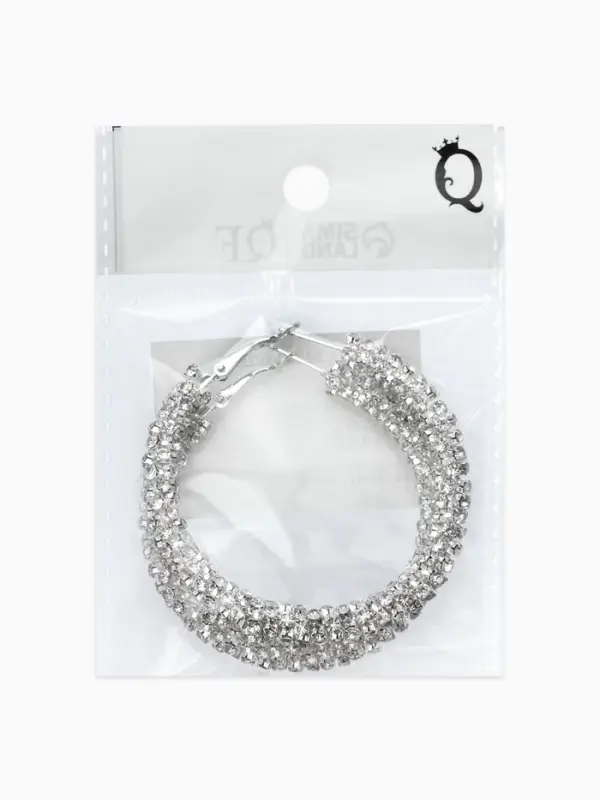 Серьги-кольца со стразами &laquo;Россыпь&raquo;, d=5.5 см, белые в серебре