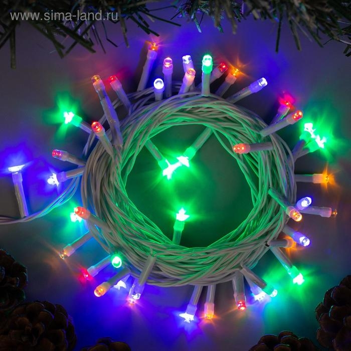 Гирлянда &laquo;Нить&raquo; 5 м, IP20, белая нить, 50 LED, свечение мульти, 8 режимов, 220 В