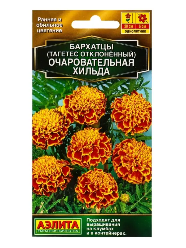 Семена цветов Бархатцы Очаровательная Хильда отклоненные  Золотая серия, Ц/П,0,3 г