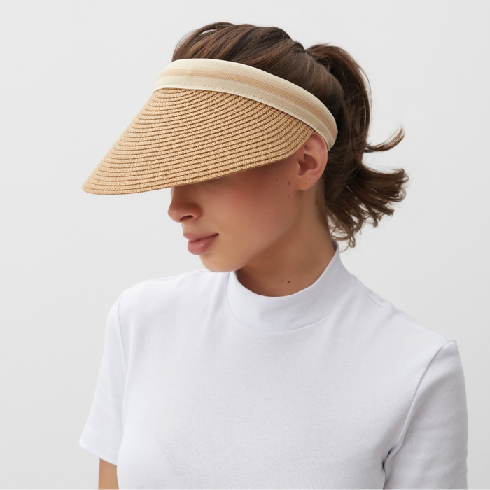 Козырёк женский плетёный MINAKU цвет бежевый, р-р 56-58 Козырёк женский плетёный MINAKU цвет бежевый, р-р 56-58