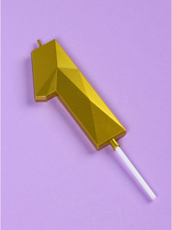 Свеча ГИГАНТ в торт на шпажке &laquo;Грань&raquo;, цифра "1", золотая, 9 см