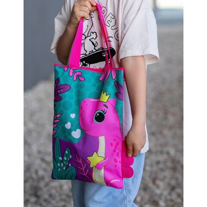 Шопер детский для девочки с допиками «Динозаврик» на молнии, 32х23см Шопер детский для девочки с допиками «Динозаврик» на молнии, 32х23см