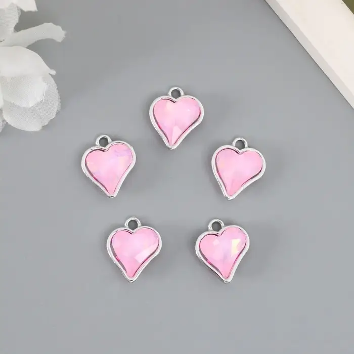 Декор для творчества металл, страз "Сердечко" розовый 1,6х1,4 см