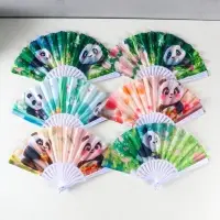 Веер пластик, текстиль "Панда в цветочном саду" МИКС 23 см