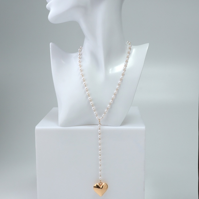 Кулон с жемчугом &laquo;Сердце&raquo; макси, цвет золото, 40см