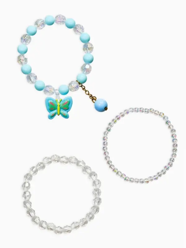 Браслет детский &laquo;Выбражулька&raquo;, 3 шт. набор, бабочка с подвеской, бусины, цветной