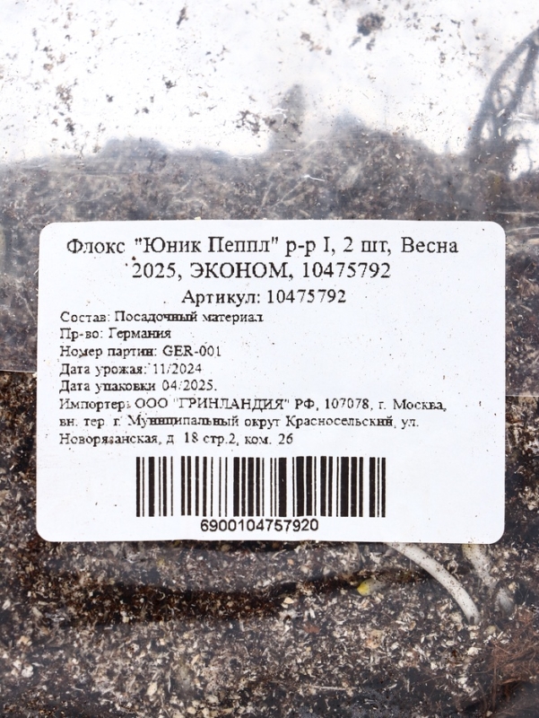 Флокс "Юник Пеппл" р-р I, 2 шт, Весна 2025, ЭКОНОМ,