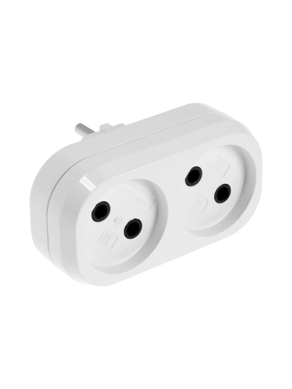 Разветвитель UNIVersal, 2 гнезда, 10 А, 250 В, без з/к, плоский, белый