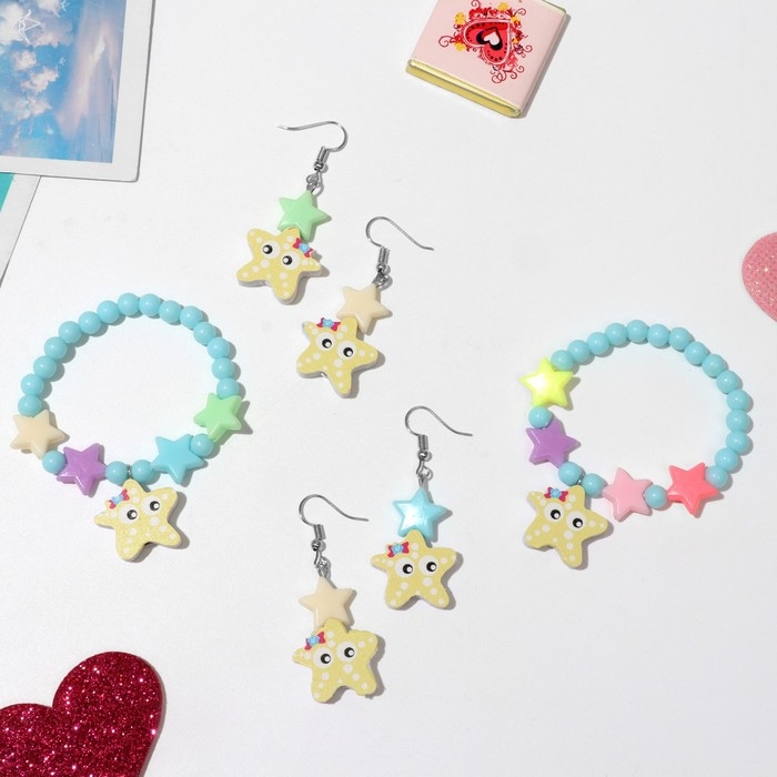 Набор детский &laquo;Выбражулька&raquo; 2 предмета: серьги, браслет, морские звёздочки, цвет МИКС