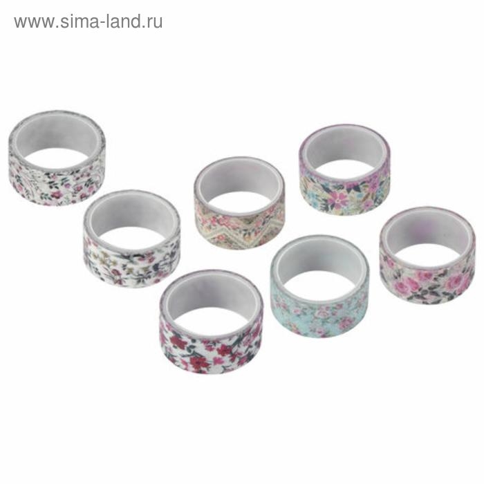 Клейкие WASHI-ленты для декора Клейкие WASHI-ленты для декора "ЦВЕТОЧНЫЙ МИКС", 15 мм х 3 м (набор 7 шт) рисовая бумага