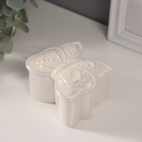 Шкатулка керамика "Бобочка фигурная" белый перламутр 7,3х7,3х4,5 см Шкатулка керамика "Бобочка фигурная" белый перламутр 7,3х7,3х4,5 см