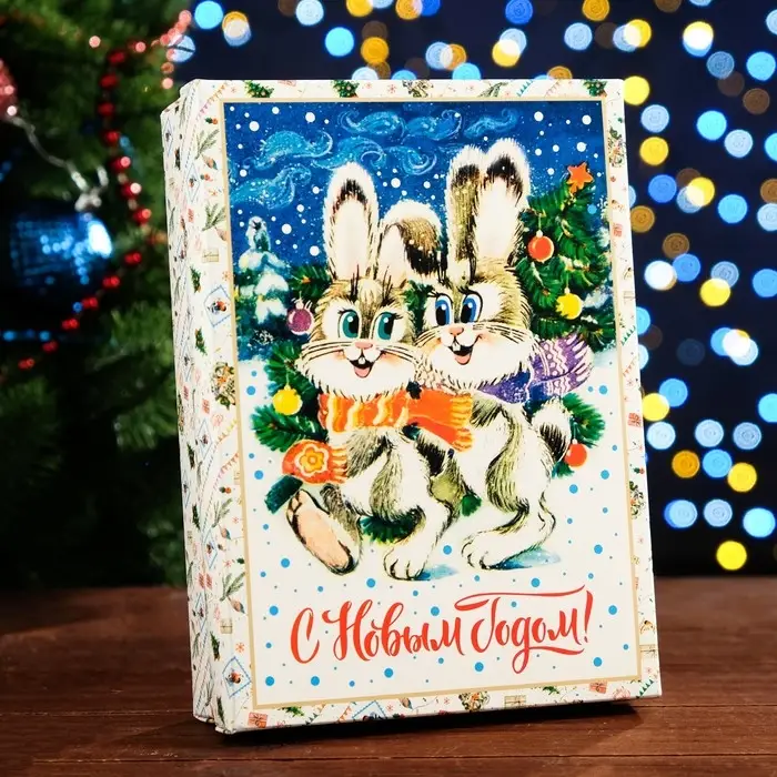 Коробка сборная крышка - дно, &laquo;Зайки&raquo;, 21&times;15&times;5.7 см