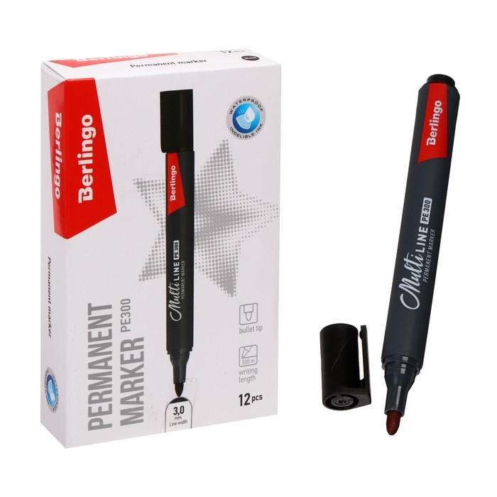 Маркер перманентный 3.0 мм Berlingo Маркер перманентный 3.0 мм Berlingo "Multiline PE300" черный, пулевидный