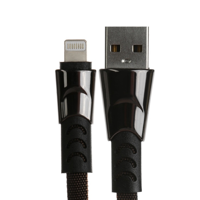 Кабель Lightning - USB, 2.4 А, оплётка ткань, плоский, 1 метр, чёрный Кабель Lightning - USB, 2.4 А, оплётка ткань, плоский, 1 метр, чёрный