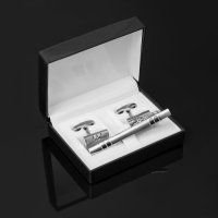 Набор мужской стальной &laquo;Запонки + Зажим для галстука&raquo; брутальность, цвет чёрный в серебре
