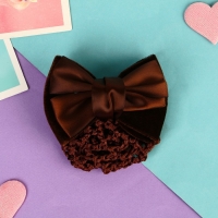 Заколка - автомат для волос QF &laquo;Бантик&raquo;, с сеточкой для пучка, d=10 см, коричневая