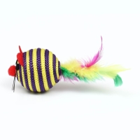 Шарик-мышь из текстиля с перьями, 4,2 см, фиолетовая Шарик-мышь из текстиля с перьями, 4,2 см, фиолетовая