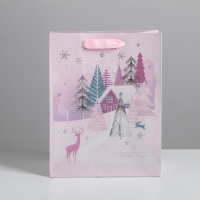 Пакет подарочный новогодний крафтовый вертикальный «Домик на опушке», MS 18 х 23 х 10 см, Новый год Пакет подарочный новогодний крафтовый вертикальный «Домик на опушке», MS 18 х 23 х 10 см, Новый год
