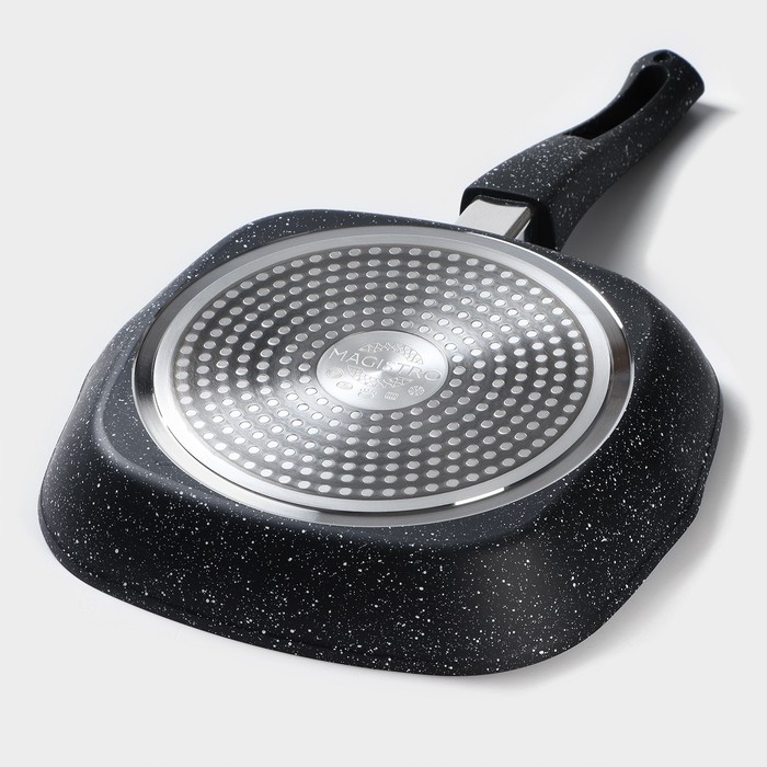Сковорода гриль квадратная Magistro Dark, 24&times;24 см, ручка съёмная soft-touch, антипригарное покрытие, индукция, цвет чёрный