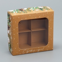 Коробка под 4 конфеты &laquo;С Новым годом!&raquo;, эко, 10.5 х 10.5 х 3.5 см, Новый год