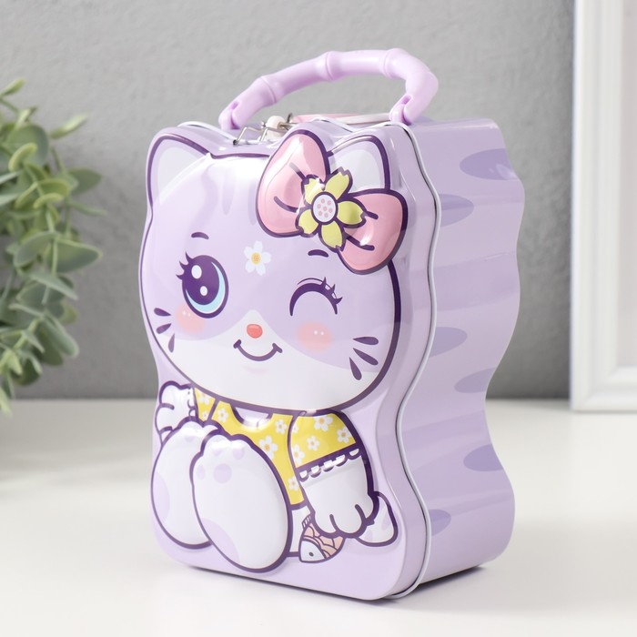 Копилка металл с замочком "Милая кошечка" МИКС 7х12х16 см