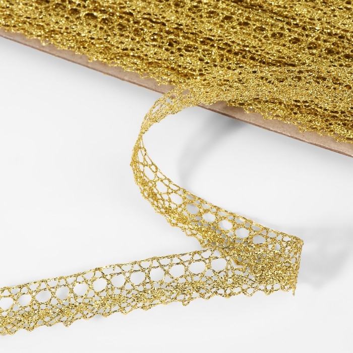 Тесьма декоративная, металлизированная, 10 &plusmn; 1 м, 15 мм, цвет золотой
