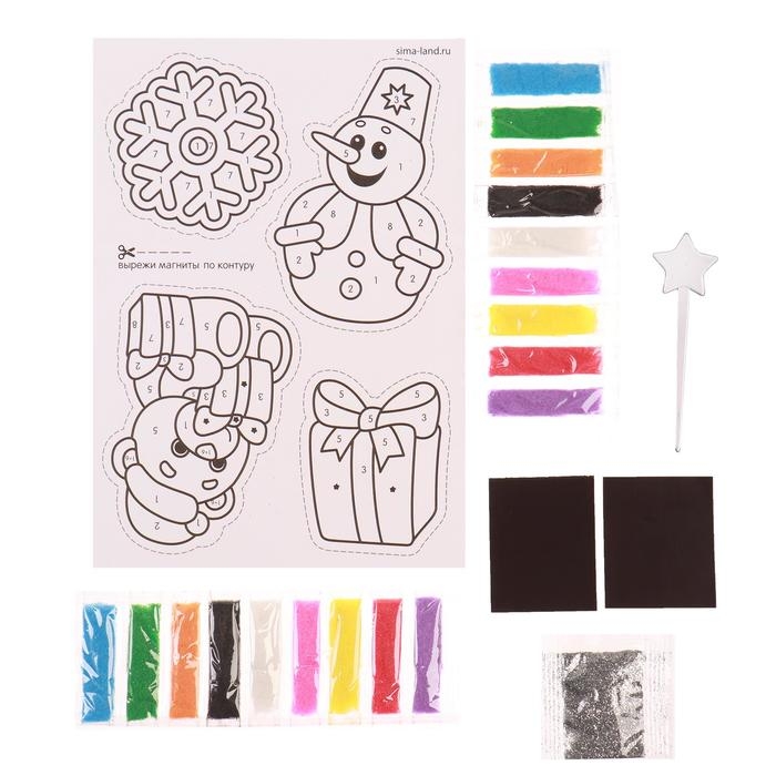 Магнит - фреска своими руками на новый год &laquo;Снеговик и мишка&raquo;, набор 4 шт, набор для творчества