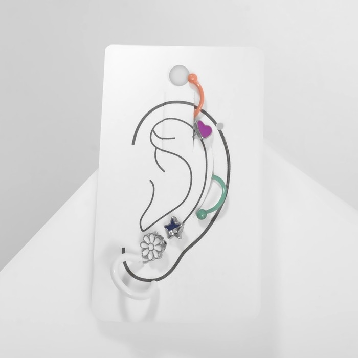 Серьги &laquo;Каффы&raquo; фантазия, набор 5 шт., цветные с серебром