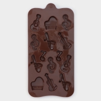 Форма для кондитерских украшений Доляна &laquo;Музыкальные инструменты&raquo;, силикон, 21,5&times;10,5 см, 14 ячеек, цвет МИКС