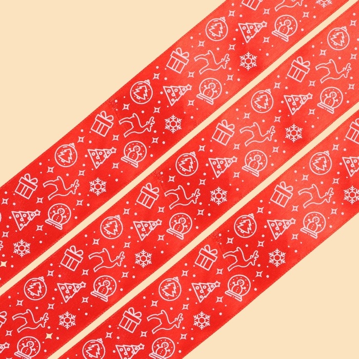 Лента атласная &laquo;Новогодние игрушки&raquo;, , 4 см &times; 5 метров