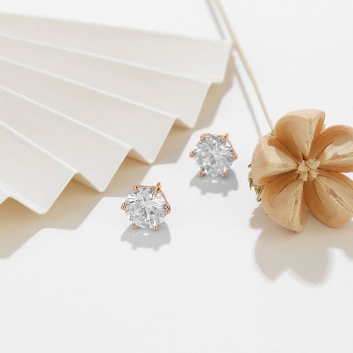 Серьги со стразами XUPING пусеты, цвет белый в розовом золоте Серьги со стразами XUPING пусеты, цвет белый в розовом золоте