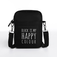 Сумка молодёжная на длинном ремне Black is my happy color, 20 х 15 х 3 см, отдел на молнии, цвет чёрный