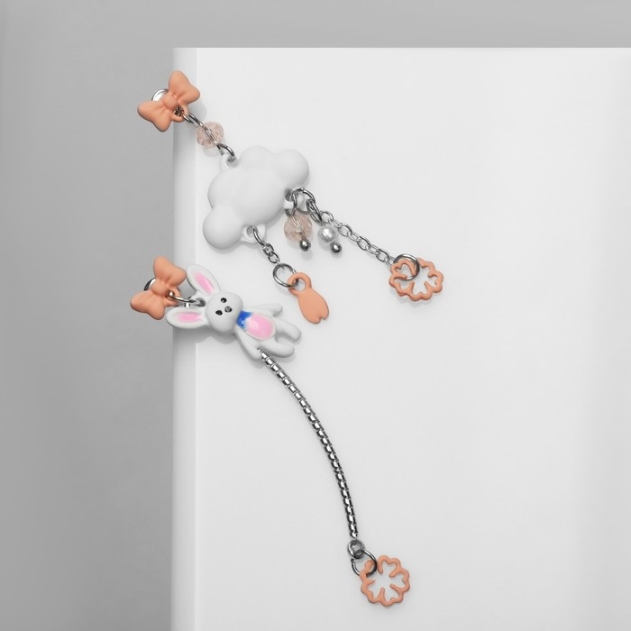 Серьги ассорти &laquo;Заяц&raquo; с облачком, цветные в серебре