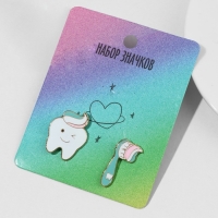 Набор значков (2 шт.) &laquo;Зуб и щётка&raquo;, цветной в золоте