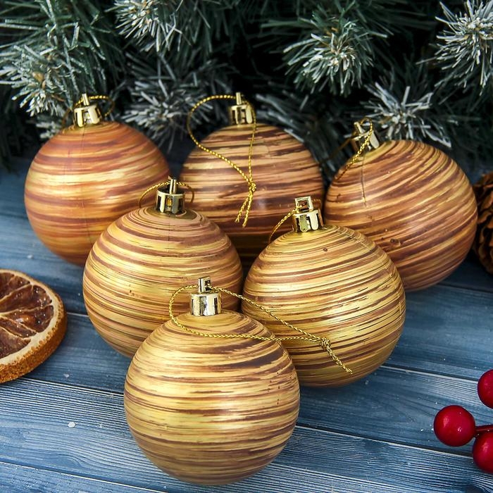 Набор шаров пластик d-6 см, 6 шт Набор шаров пластик d-6 см, 6 шт "Юпитер" коричневый